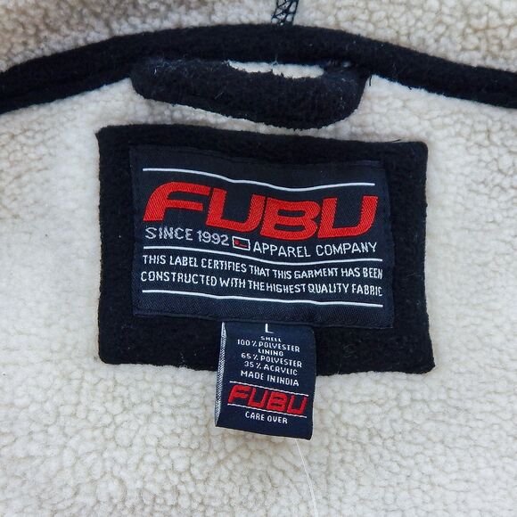 Fubu Collection Black Hoodie Mens Fleece Lined Full Zip Large Sleeve Pocket - Picture 8 of 12